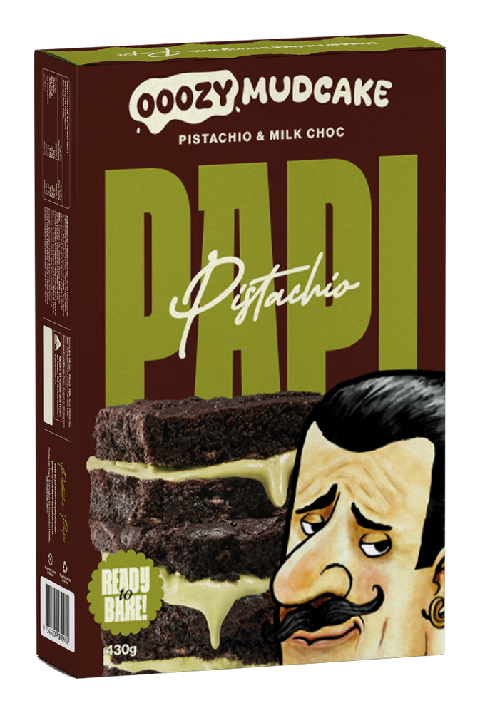 Ooozy Mudcake Pistachio & Milk Choc 430g